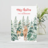 Winter Bosland Herten Kerstmis Vakantiewenskaart Feestdagenkaart (Staand voorkant)