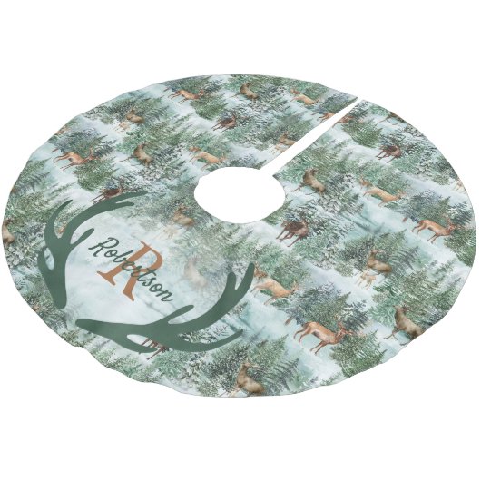 Winter Bosland Herten Monogram Kerstmis  Kerstboom Rok (Gekanteld)