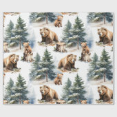 Winter Bosland Moeder & Cub Grizzly Beer Land Cadeaupapier (Vlak)