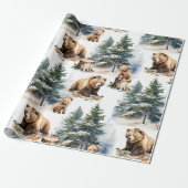 Winter Bosland Moeder & Cub Grizzly Beer Land Cadeaupapier (Uitgerold)