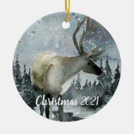 Winter Bosland Woud Hert Rendier  Keramisch Ornament