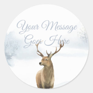Winter Boslandschap Hertenbok Ronde Sticker