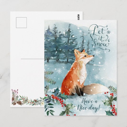 Winter boslandschap, kerst vos briefkaart (Voorkant / Achterkant)