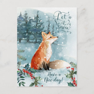 Winter boslandschap scène, vos Kerstmis Briefkaart