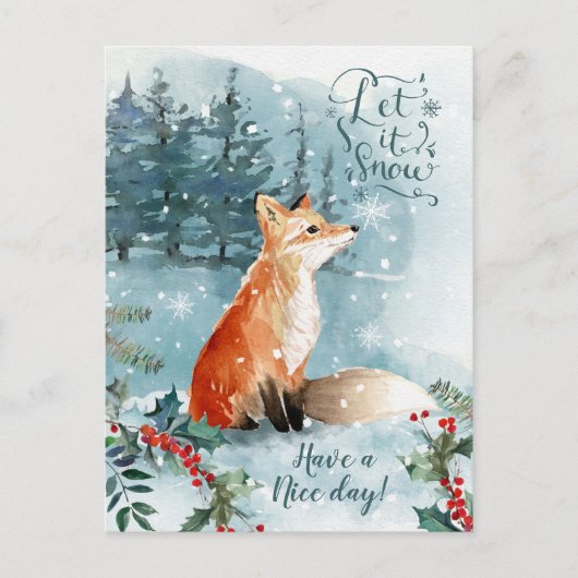 Winter boslandschap scène, vos Kerstmis Briefkaart (Voorkant)