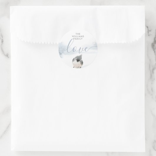 Winter Boslandschap Vogel Ronde Sticker (Tas)