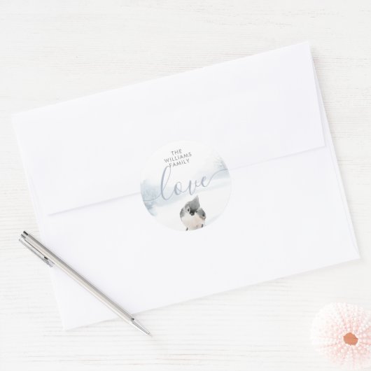 Winter Boslandschap Vogel Ronde Sticker (Envelop)