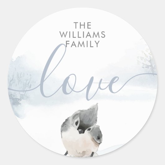 Winter Boslandschap Vogel Scene Ronde Sticker (Voorkant)
