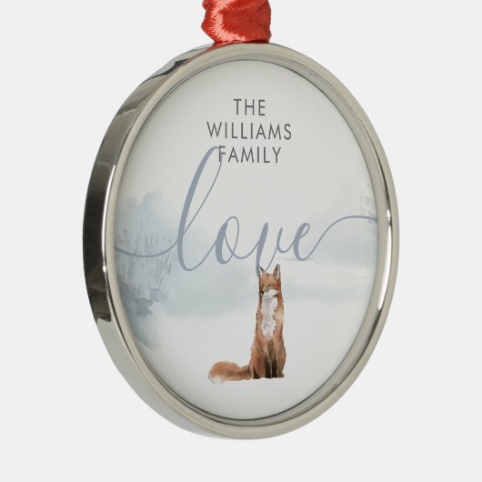 Winter Boslandschap Vos Metalen Ornament (Rechts)