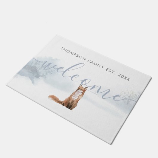 Winter Boslandschap Vos Persoonlijke Familie Naam Deurmat (Schuin)