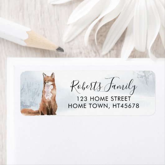 Winter Boslandschap Vos Retouradres Etiket (Insitu)