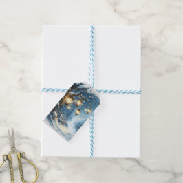 Winter Bossen Blue Scene Kerst Cadeaulabel