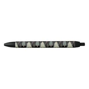 Winter Bossen kerstbomen Modern Pattern Black Zwarte Inkt Pen