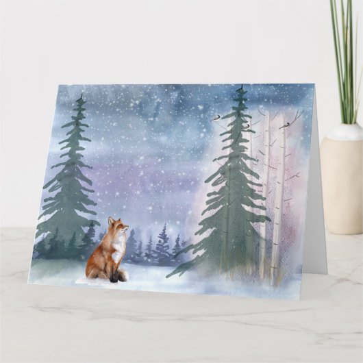 Winter Bossen Sneeuwvos & Vogel Kaart (Voorkant)
