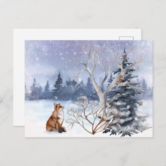 Winter Bossen Vos & Uil Feestdagenkaart (Voorkant / Achterkant)
