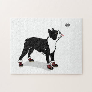 Winter Boston Terrier Dog Puzzle met Gift Box Legpuzzel