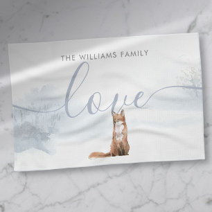 Winter Bosvos Familie Naam Liefde Theedoek