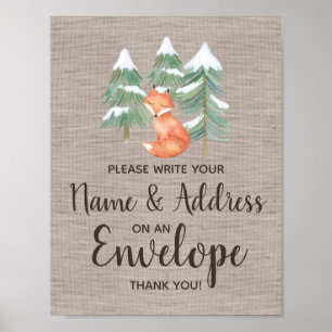 Winter Bosvos Vos Adres op een Enveloppe Bord Poster