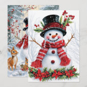 Winter Bosvrienden | Feestelijke Sneeuwman Feestdagenkaart (Voorkant / Achterkant)