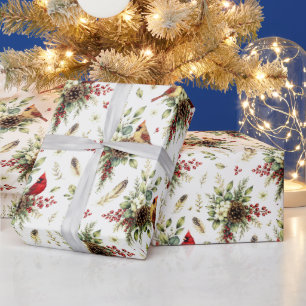 Winter Botanica Kardinaalpaar Botanisch Patroon Cadeaupapier