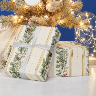 Winter Botanica Streep Waterverf Botanische Patroo Cadeaupapier