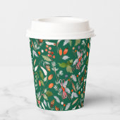 Winter Botanical Berries & Foliage Dark Green Papieren Bekers (Achterkant)
