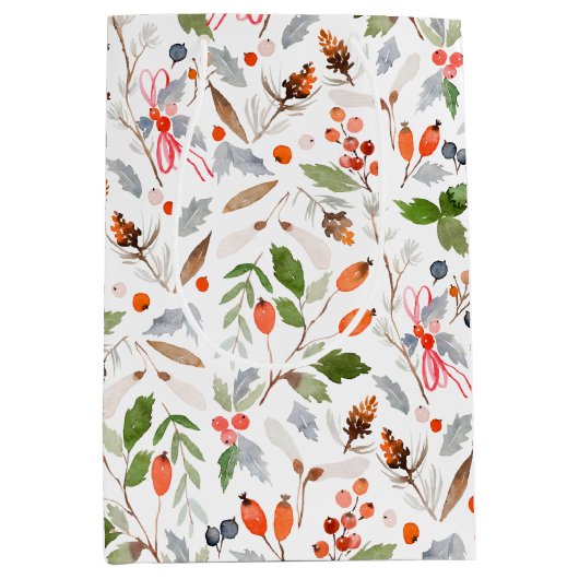 Winter Botanical Berries & Foliage Holiday Medium Cadeauzakje (Voorkant)