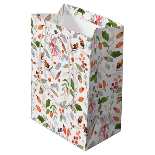 Winter Botanical Berries & Foliage Holiday Medium Cadeauzakje (Achterkant Gekanteld)