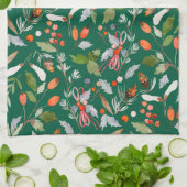 Winter Botanical Berries & Foliage Holiday Theedoek (Gevouwen)