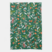 Winter Botanical Berries & Foliage Holiday Theedoek (Verticaal)