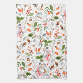 Winter Botanical Berries & Foliage Holiday Theedoek (Verticaal)