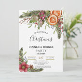 Winter Botanical Christmas Invite | Rustic Dinner  Kaart (Staand voorkant)