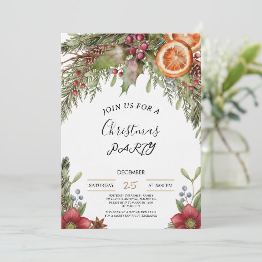 Winter Botanical Christmas Invite | Rustic Dinner  Kaart (Staand voorkant)