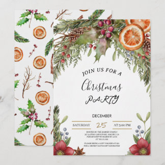 Winter Botanical Christmas Invite | Rustic Dinner  Kaart