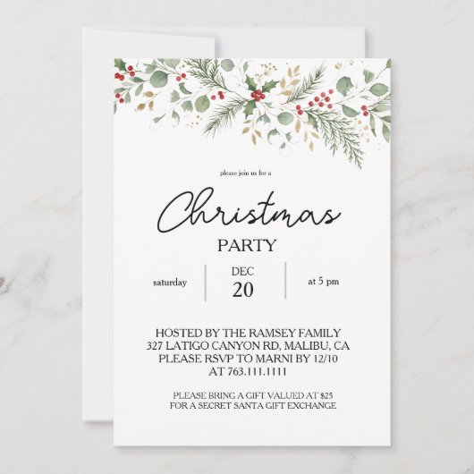Winter Botanical Christmas Party Kaart (Voorkant)