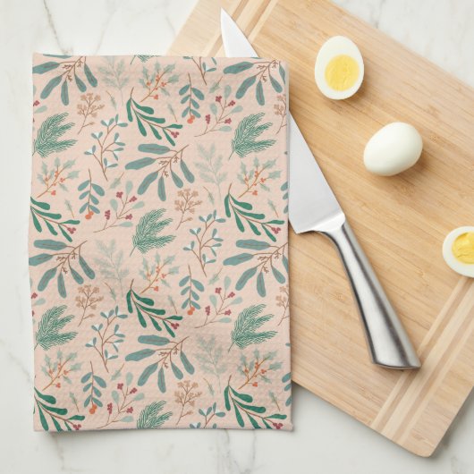 Winter Botanical Christmas Pattern Cream Theedoek (Quarter Fold)