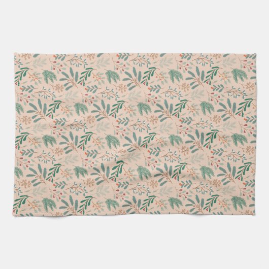 Winter Botanical Christmas Pattern Cream Theedoek (Horizontaal)