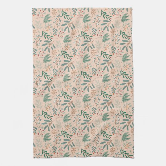 Winter Botanical Christmas Pattern Cream Theedoek (Verticaal)