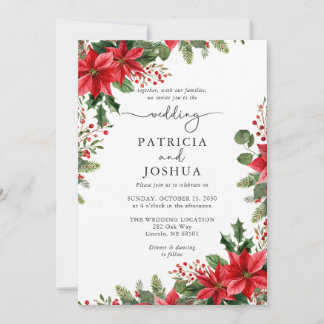 Winter Botanical Christmas Wedding Invitation Kaart