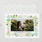 Winter Botanical Floral Photo Frame Christmas Feestdagenkaart (Voorkant / Achterkant)