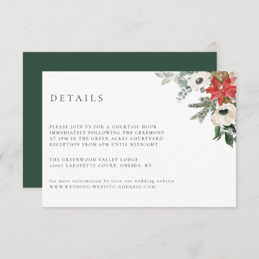 Winter Botanical Floral Wedding Details Card Kaart (Voorkant / Achterkant)