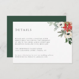 Winter Botanical Floral Wedding Details Card Kaart