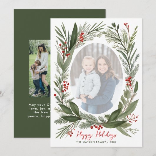 Winter Botanical Foliage Christmas 4 Photo Feestdagenkaart (Voorkant / Achterkant)