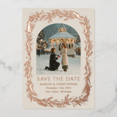 Winter Botanical Frame Photo Save the Date Folie Feestdagenkaart (Voorkant)