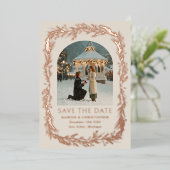 Winter Botanical Frame Photo Save the Date Folie Feestdagenkaart (Staand Voorkant)