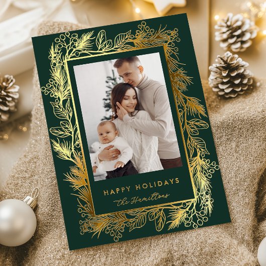 Winter Botanical Greenery Leaves Berries Christmas Folie Feestdagenkaart