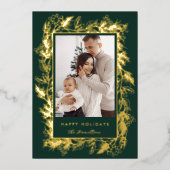 Winter Botanical Greenery Leaves Berries Christmas Folie Feestdagenkaart (Voorkant)