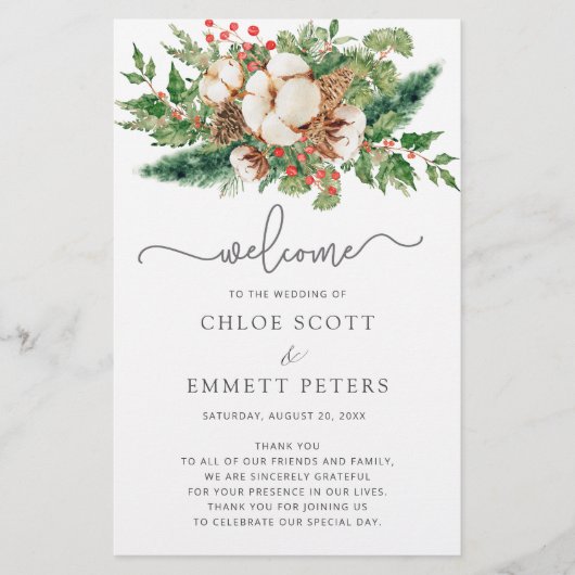 Winter Botanical Greenery Wedding Ceremony Program (Voorkant)