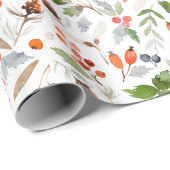 Winter Botanical Holly and Berries Cadeaupapier (Rol Hoek)