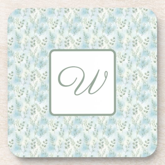 Winter Botanical Monogram Coaster Bier Onderzetter (Voorkant)